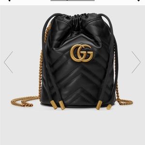 Gucci Marmont Black and Gold Bucket Bag